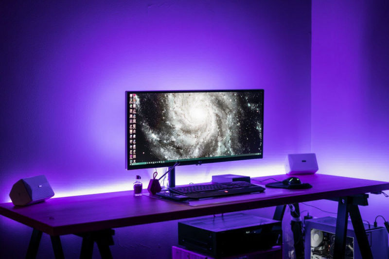 Purple-lighted studio